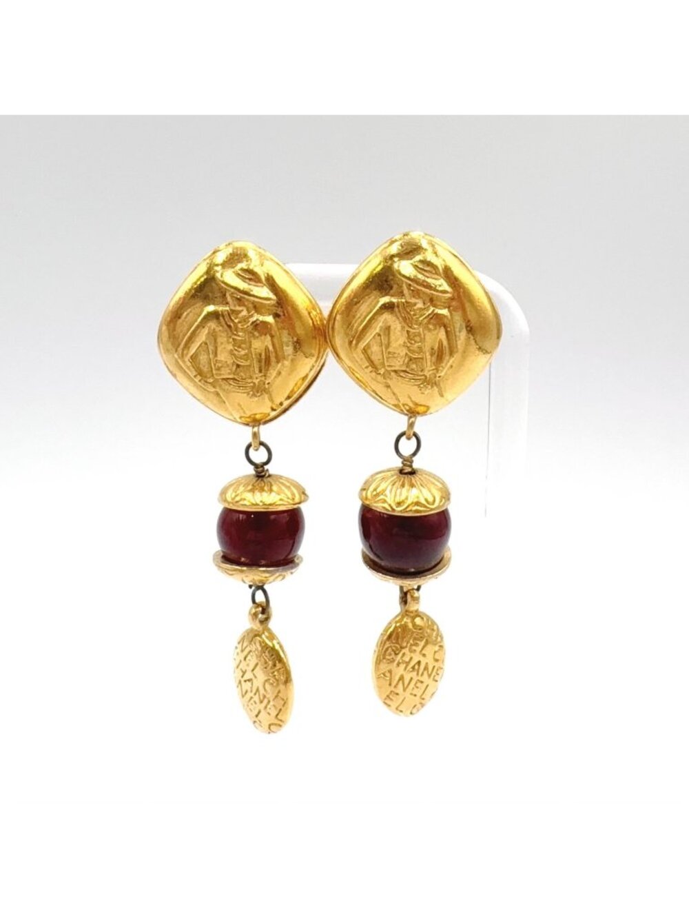 Chanel Gripoix Mademoiselle Gold Plated Red Earrings